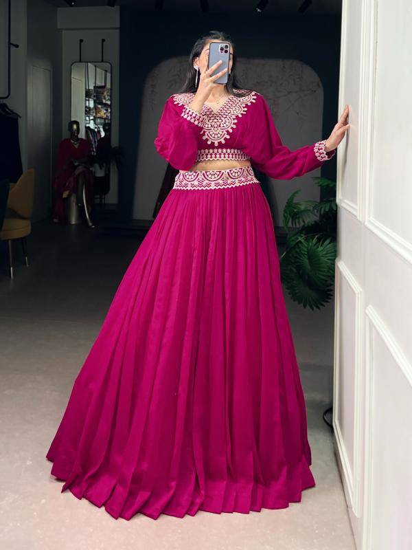 RIWAAZ Co-ord set Lehenga Vichitra Silk PNK Party wear lehenga choli